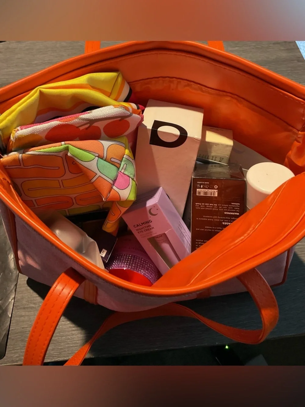 Clinique Pink and Orange Canvas Cosmetic Tote with Colorful Pouches - Picture 7 of 7